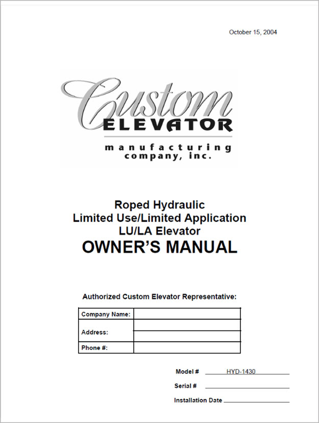 LULA Elevator Owner's Manual
